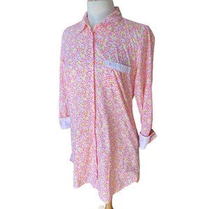 Victorias Secret Ditsy Floral Cotton Pajama Shirt Sz S Contrast Cuff Cottagecore